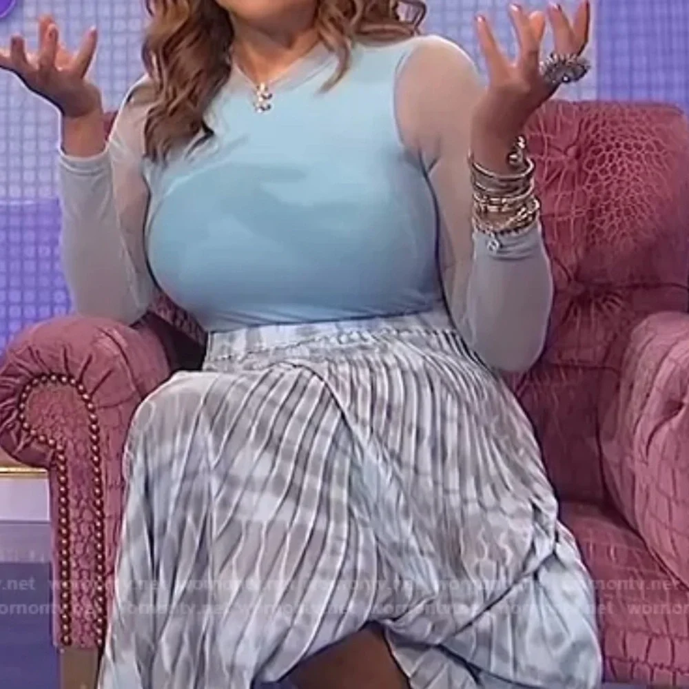 🩵 Proenza Schouler Light Blue and Gray Tie Dye Pleated Midi Skirt - Picture 7 of 11